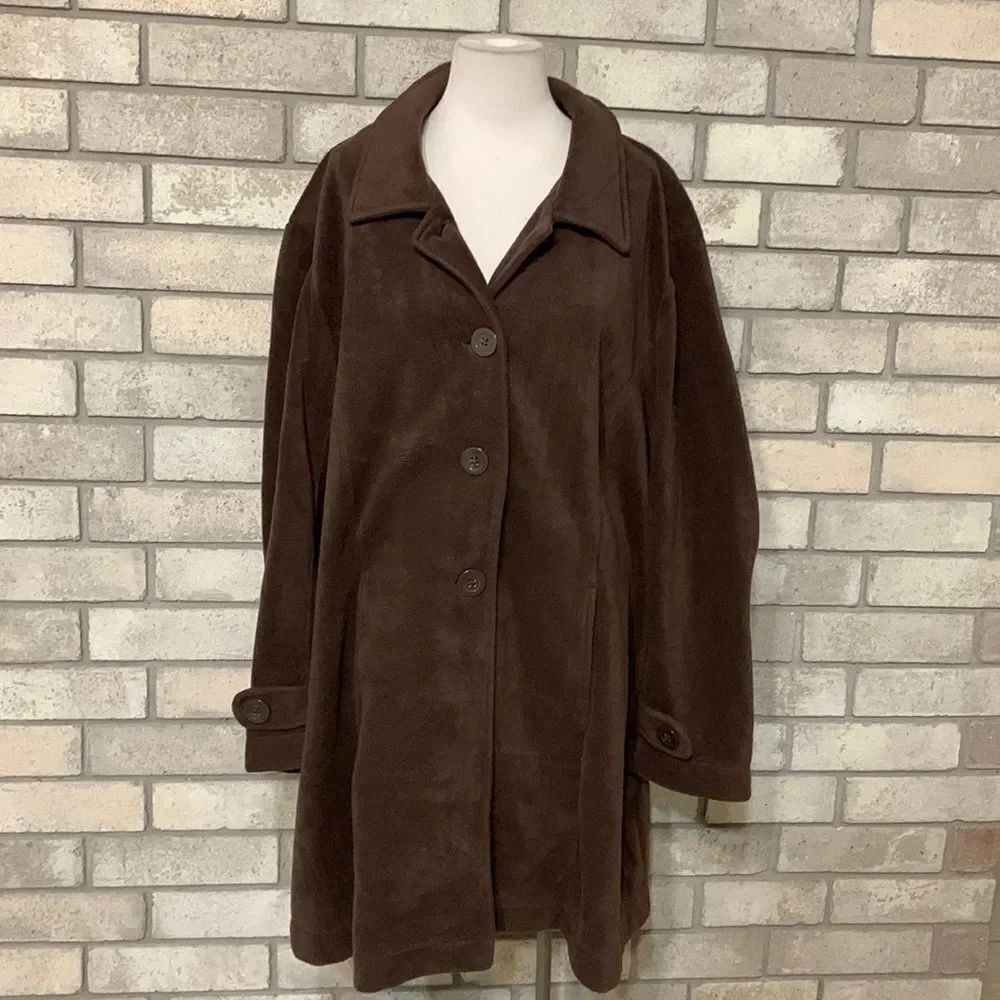 Roamans Womens Size 3x Plush Fleece Brown Coat Jacket EUC